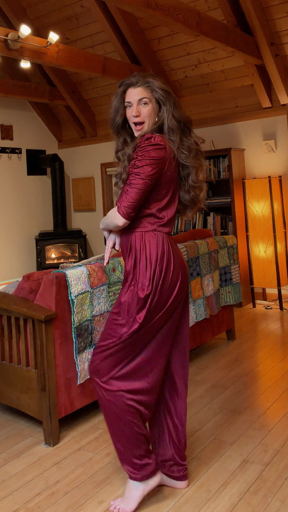 80s maroon formal jumpsuit