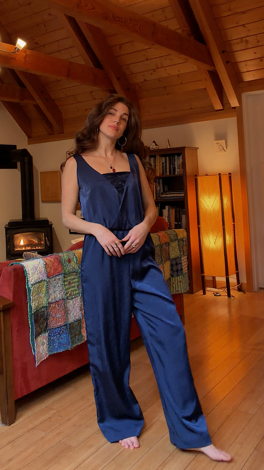 90s Satin Navy Holiday Jumpsuit