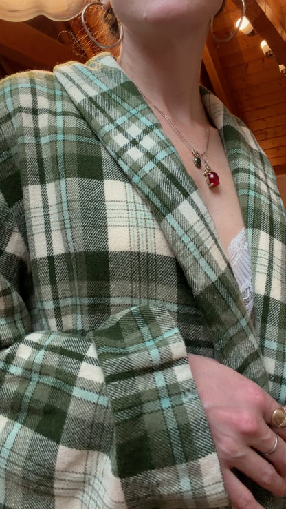 70s green plaid wool robe