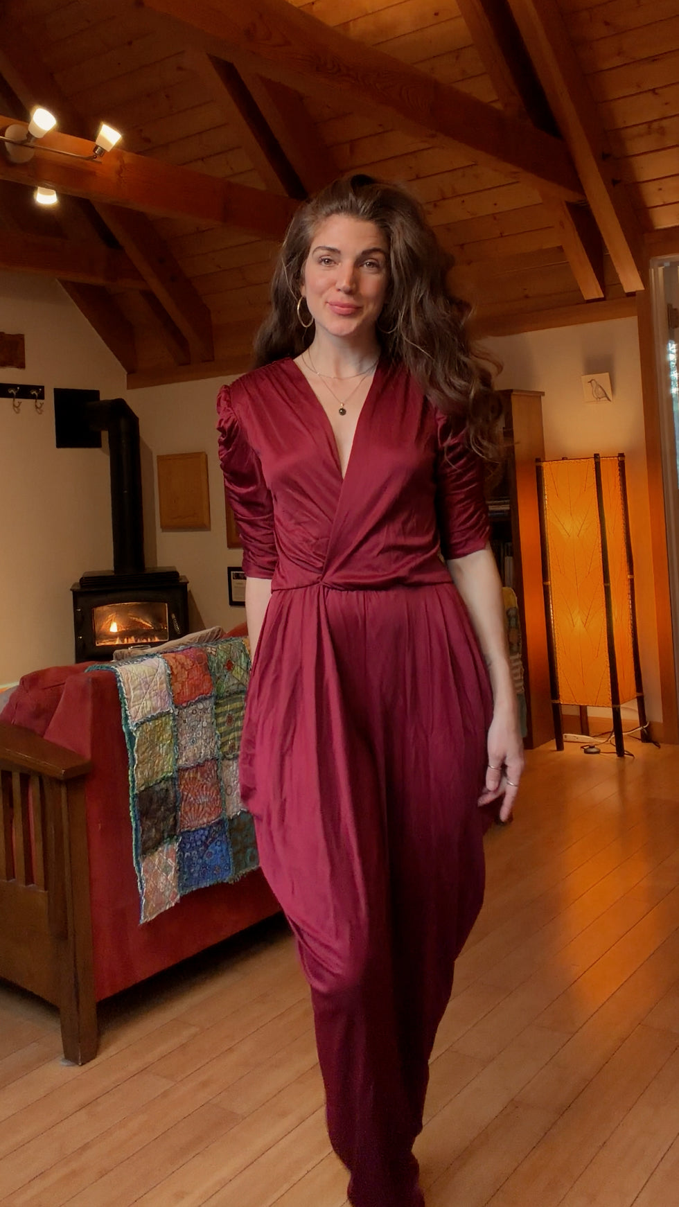 80s maroon formal jumpsuit