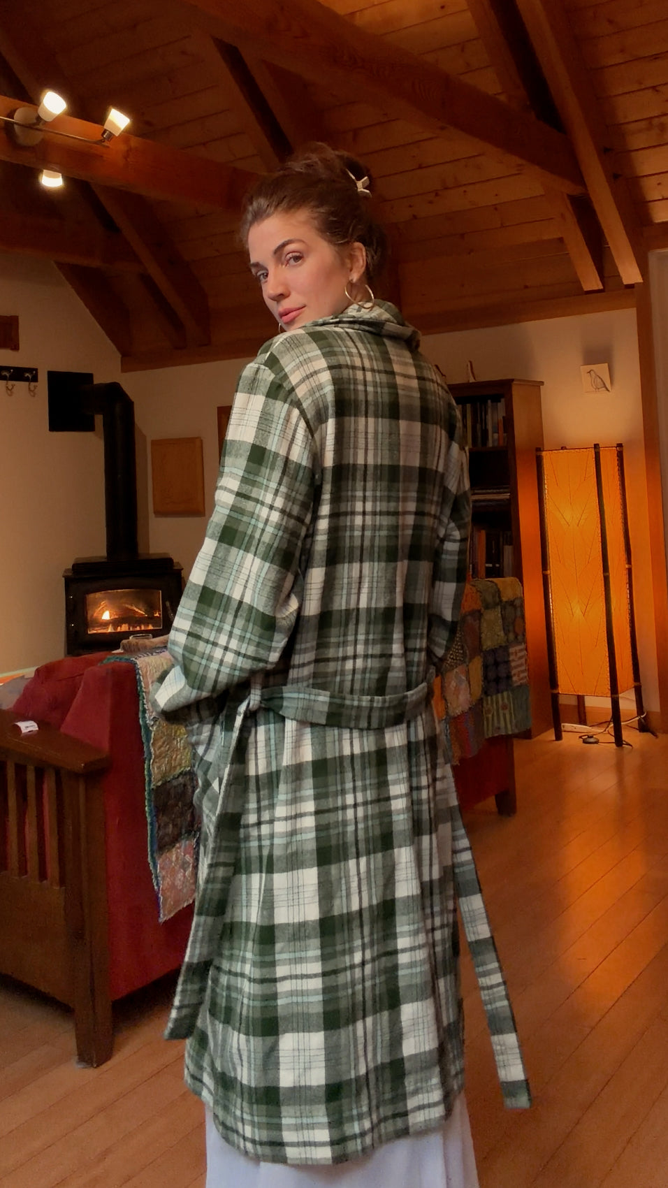 70s green plaid wool robe