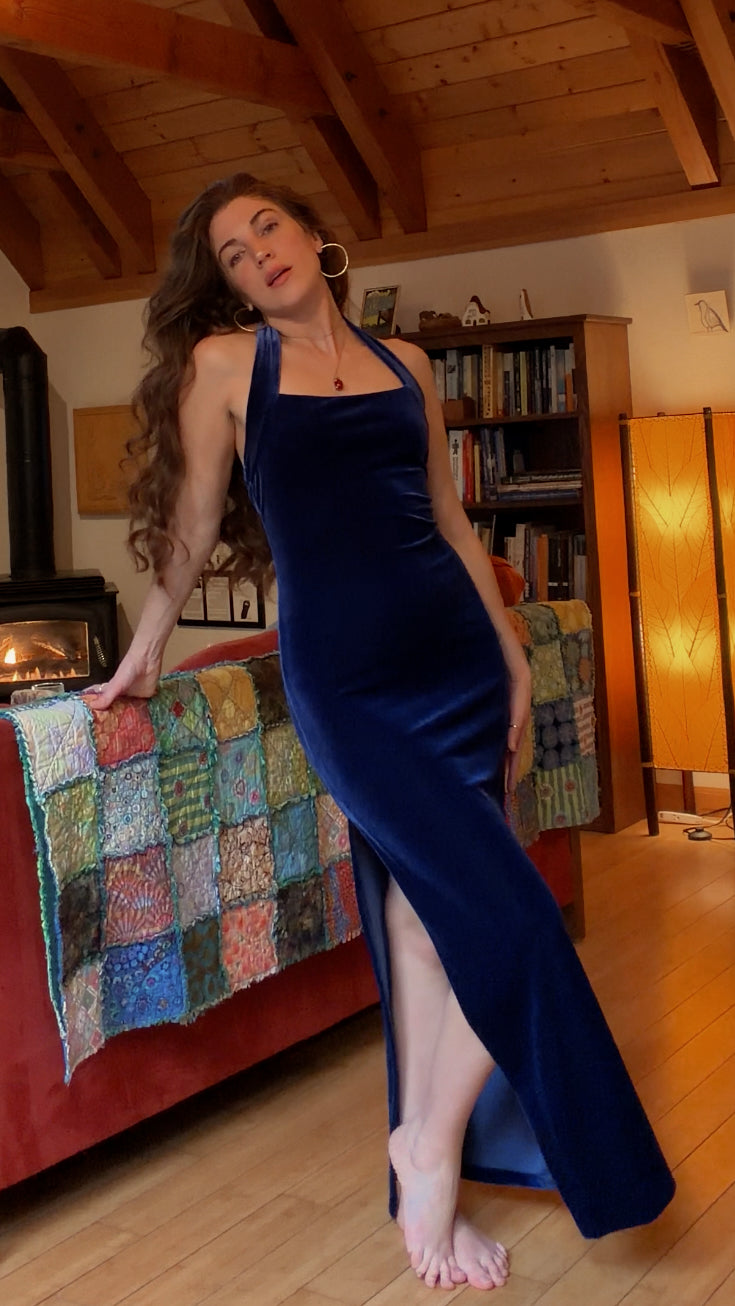 Rare Vintage Blue Velvet Maxi